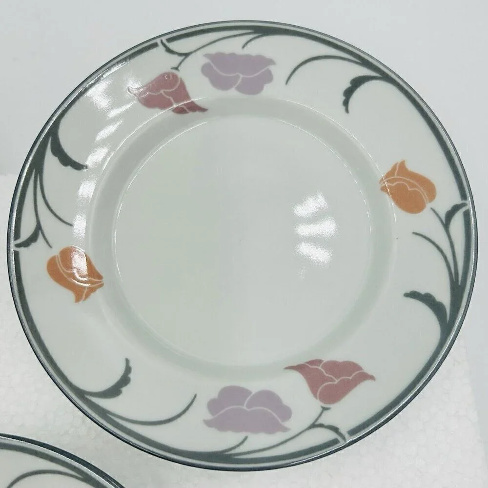 Dansk Tivoli Belles Fleurs 7” Side Small Plates Gray Tulips Pattern Set of 3